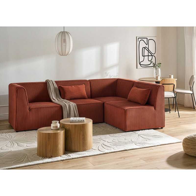 4 Seater Corduroy Corner Sectional, Right Hand Facing