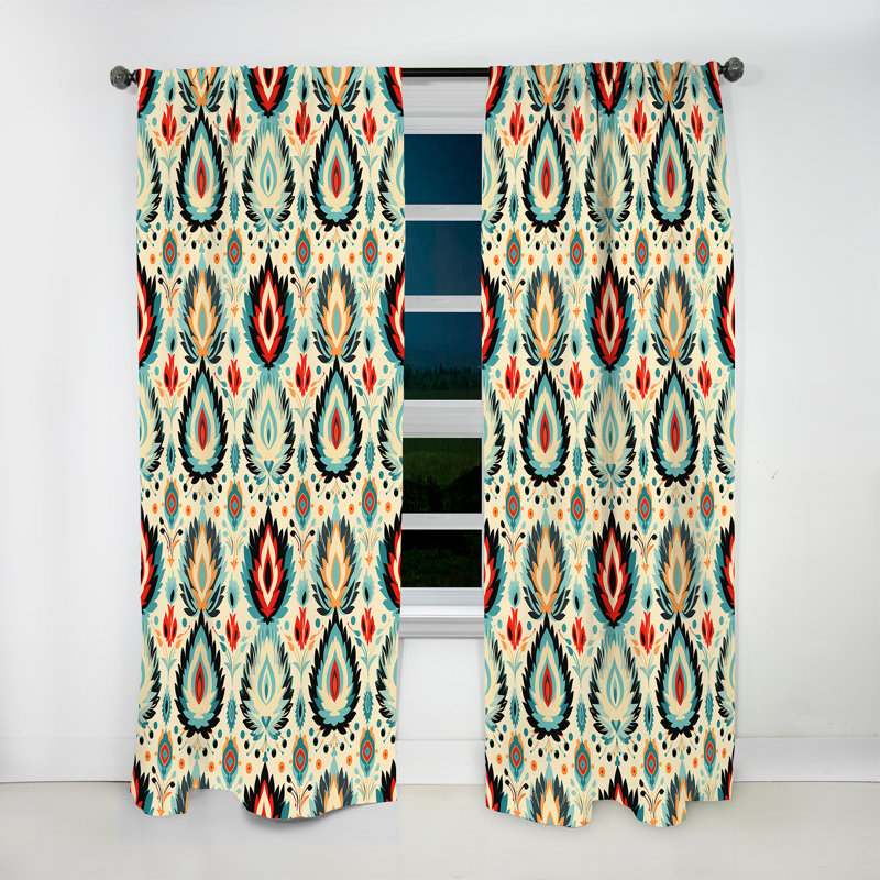 Mélange de tribu nomade orange Ikat - rideau Ikat - rideau obscurcissant Ikat - 1 panneaux, L 52 po x L 90 po