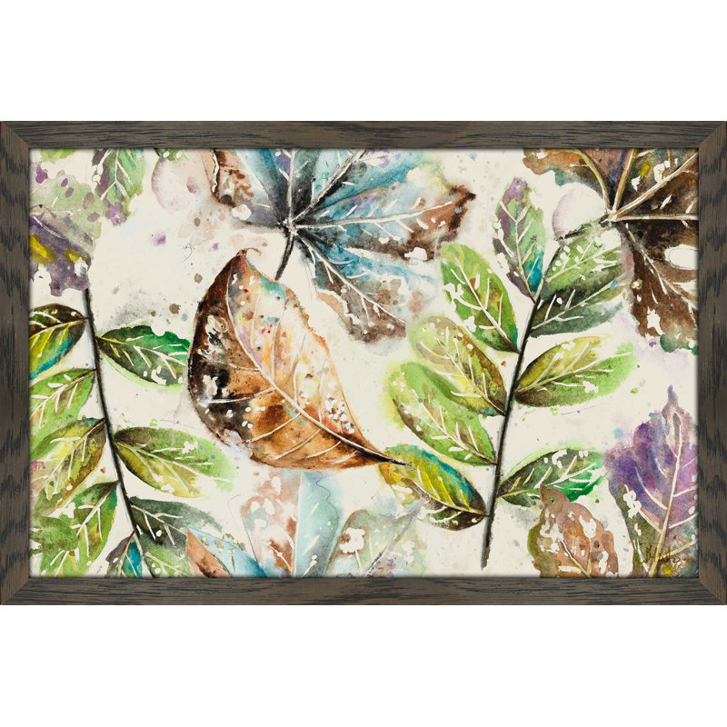 «Global Leaves Rectangle», reproduction de peinture à l'aquarelle, H 21,5 po x l 27,5 po x P 0,75 po, Cadre chocolat patiné