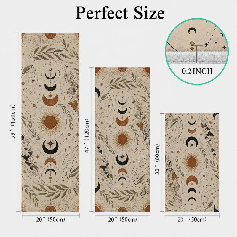 Moon Phase Non-Slip Washable Kitchen Mats
