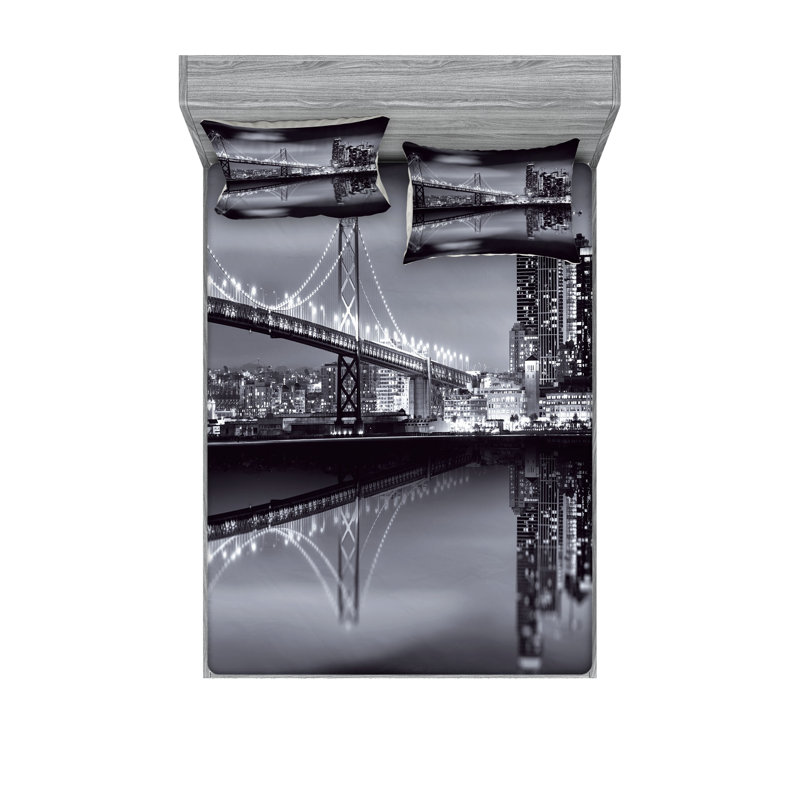 Drap-housse noir et blanc Ambesonne, Ensemble de draps pour très grand lit californien