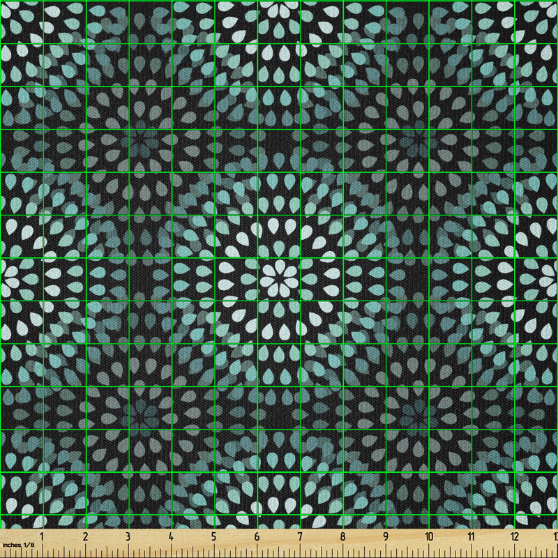 Curties Retro Floral Composition with Dotted Motifs Multi-Purpose Fabric