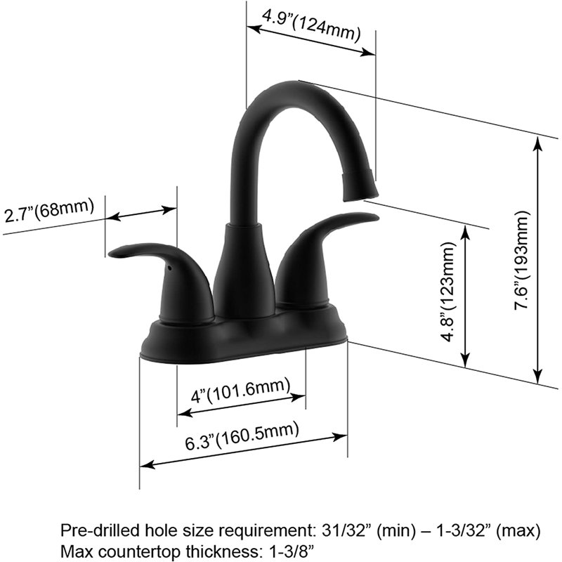 Centerset 2-handle Bathroom Faucet with Drain Assembly, Matte Black