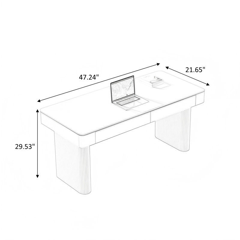 White rectangular Sintered Stone Desk,2-drawer, 29.53" H x 47.24" W x 21.65" D