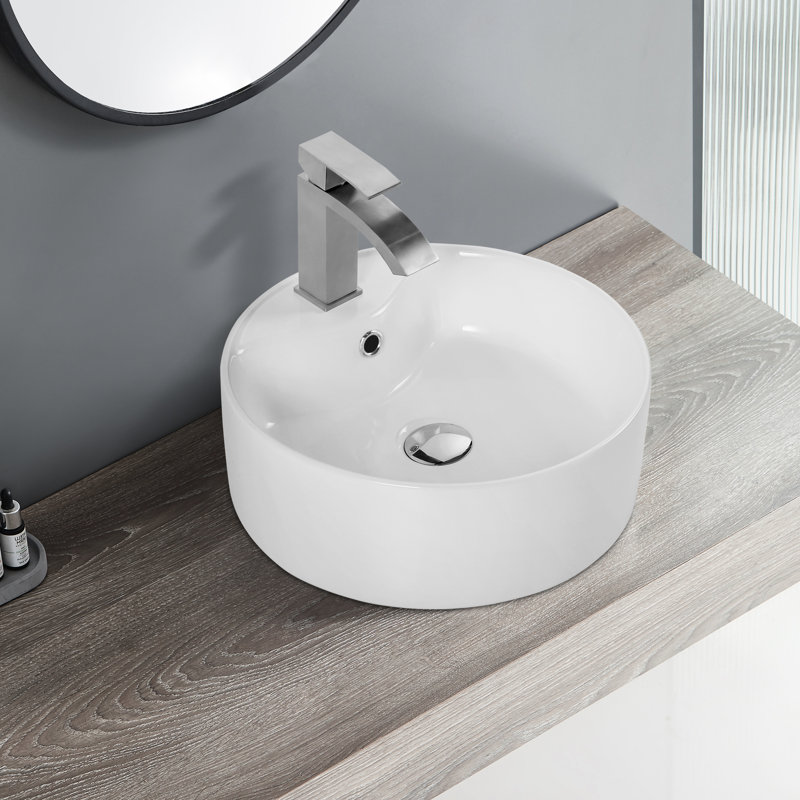 Lavabo de salle de bain rond en céramique blanc - Décoration polyvalente pour lavabo de comptoir Modern