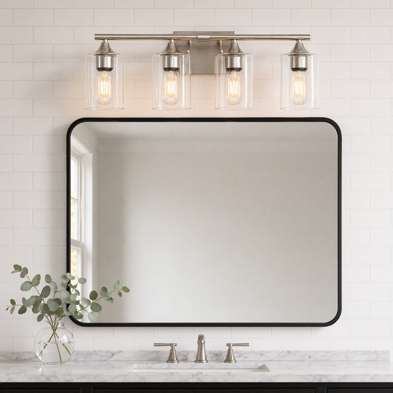 Éclairage pour salle de bain 4 lumières en nickel transparent, 4-Light