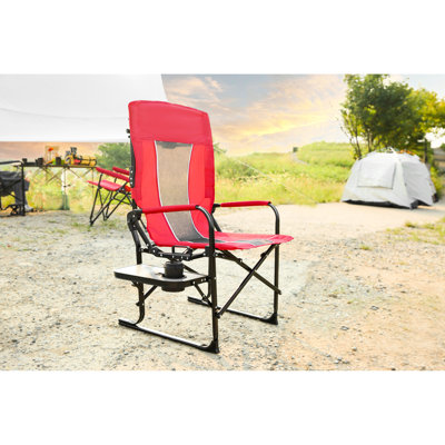 Camping Directors Folding Chair - Heavy Duty Portable With Side Table For Beach Red Patio Garden