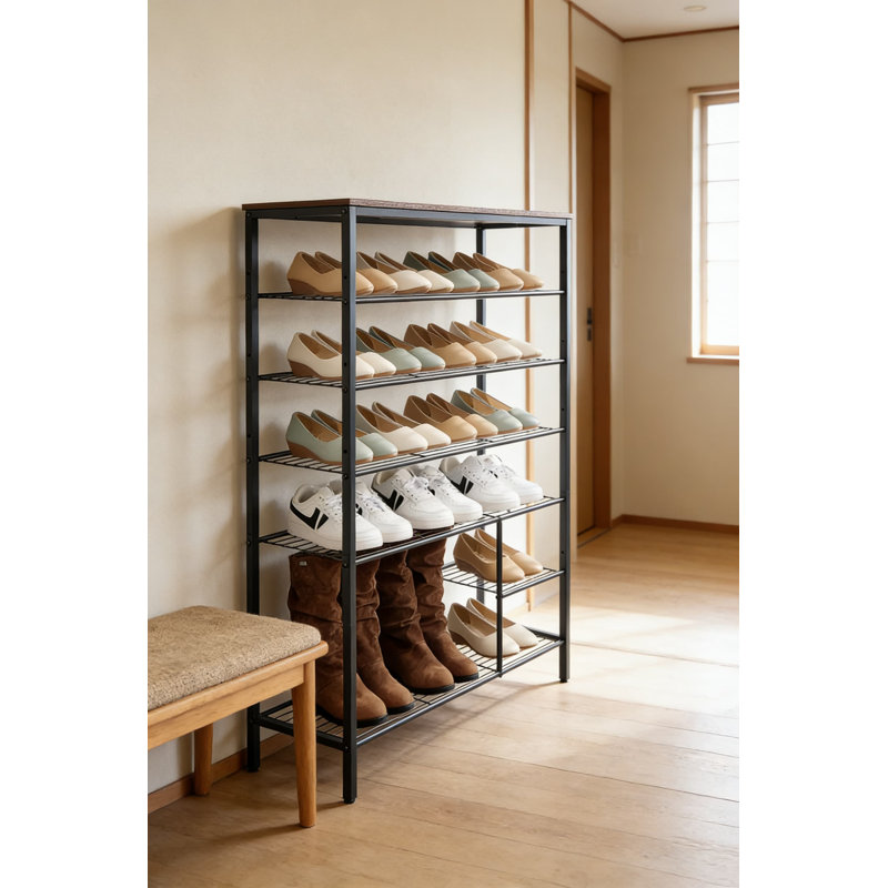 Range-chaussures à 6 niveaux avec rangement pour bottes, étagère à chaussures en métal industriel pour vestibule, placard, couloir, chambre à coucher et garage