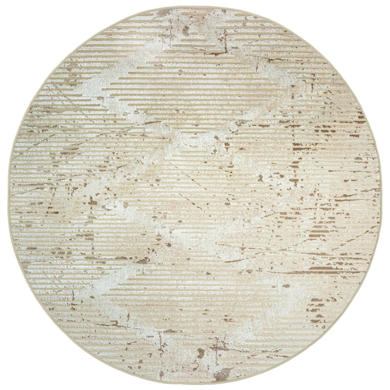 Davide Beige Geometric Area Rug – Modern Transitional Design, Soft High-Low Texture, Round 5'3