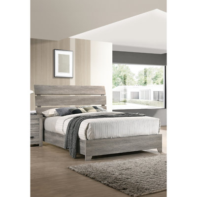 Contemporary Queen Bed Frame With Rustic Weathered Grey And Curved Headboard, Bedroom Furniture Option, Wood Material, Modern Look, No Box Spring Needed, Quick Setup Platform Of Design Finish Use,