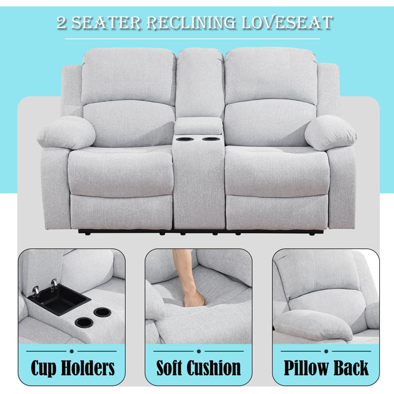 68" Manual Reclining Loveseat, Light Gray