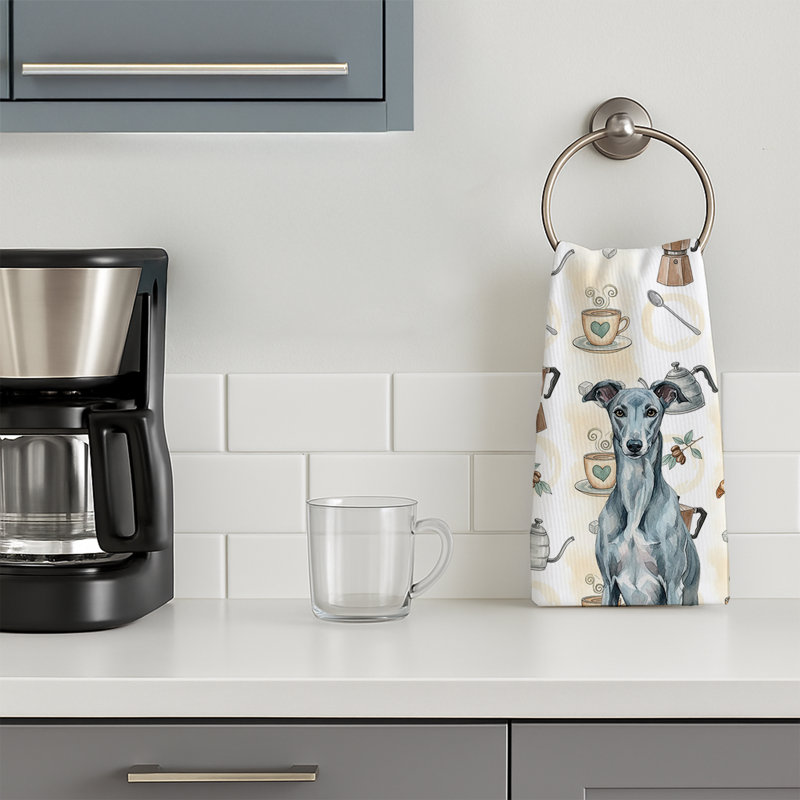 Blue Brindle Greyhound Coffee Bar Kitchen Towel, Blue Brindle Greyhound