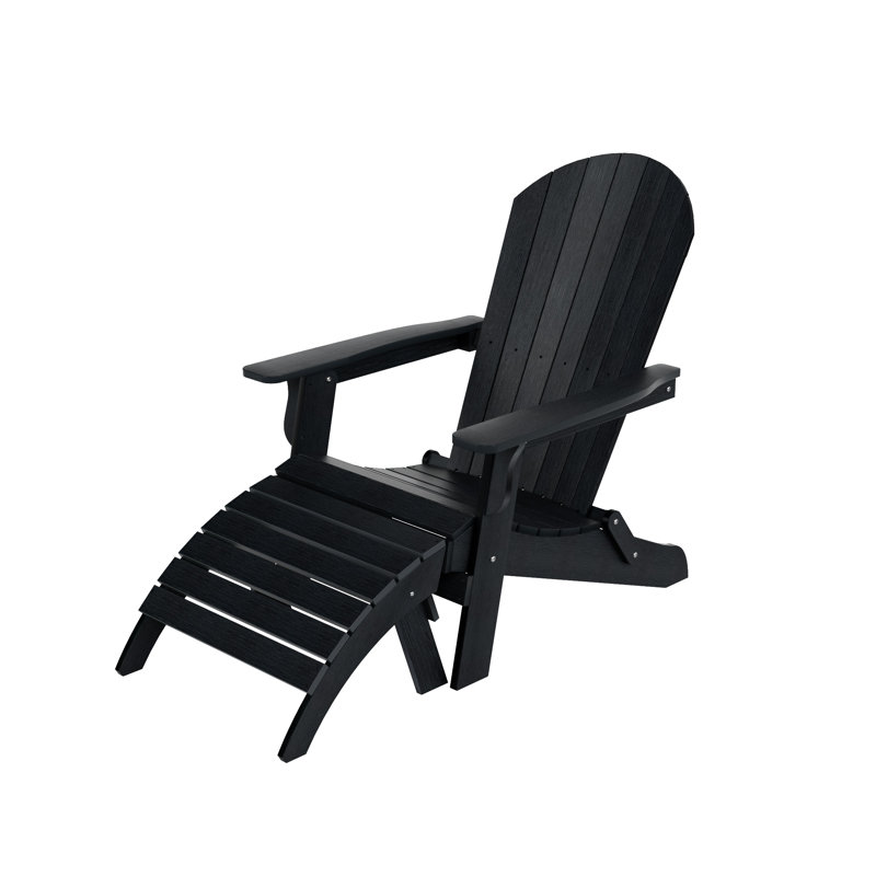 Arrlo Foldable Outdoor Adirondack Chair With Ottoman, Black