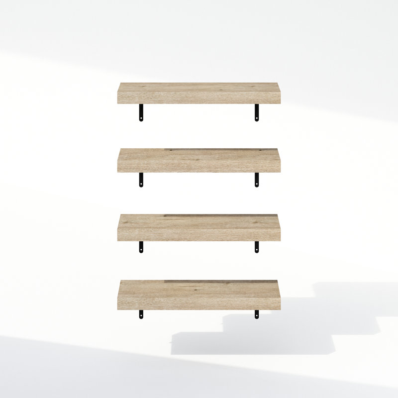 Ebern Designs Mabe 22-Inch Wall Mounted Bathroom Floating Display Shelves, Set of 4, Natural