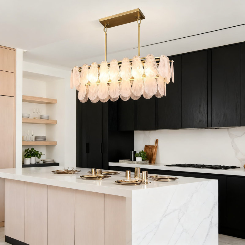 Luminaire suspendu de style lustre en cristal doré avec verre nuage pour îlot de cuisine / salle à manger 8 lumières