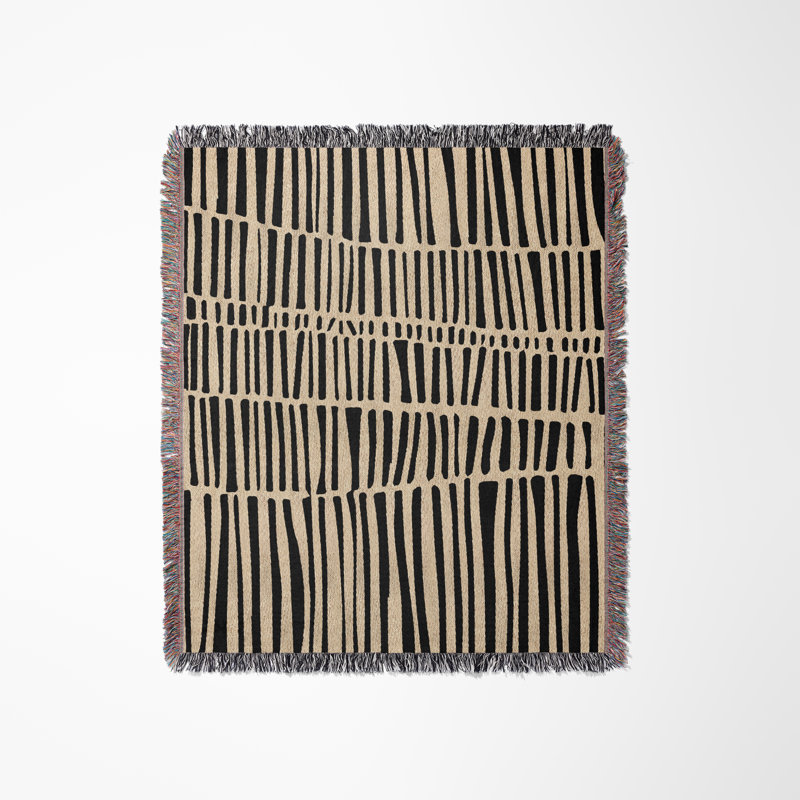 Jeté 100% coton Afia, Simple, Noir / Beige