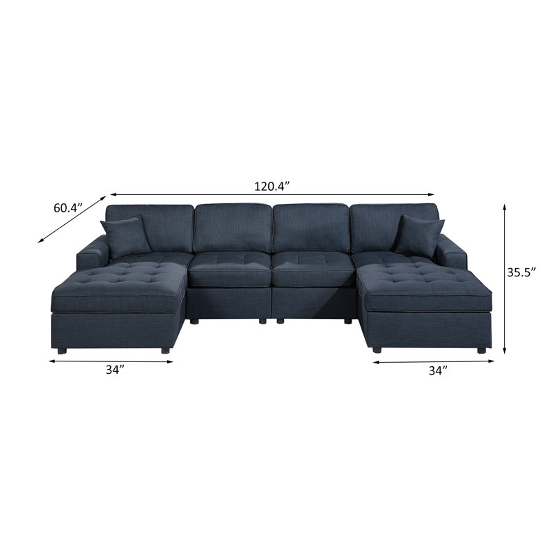 3-Piece Sectional Set, Blue Fabric