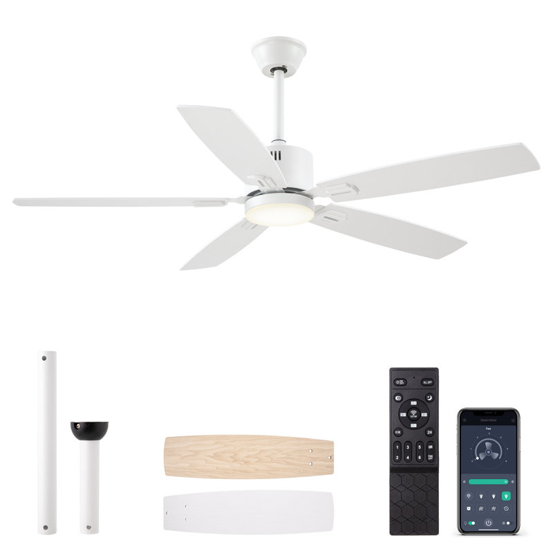 Ceiling Fans With Lights, Smart Ceiling Fan With App And Remote Control, White, 52" Wide