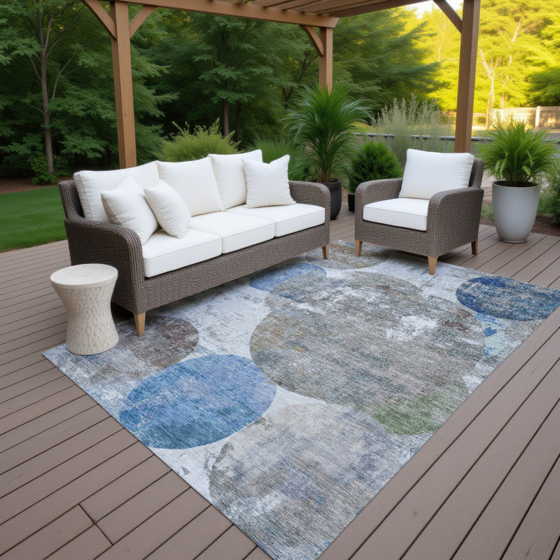 Machine Washable Indoor/Outdoor Keim ACN2381 Circles Rug, Rectangle 8' x 10'
