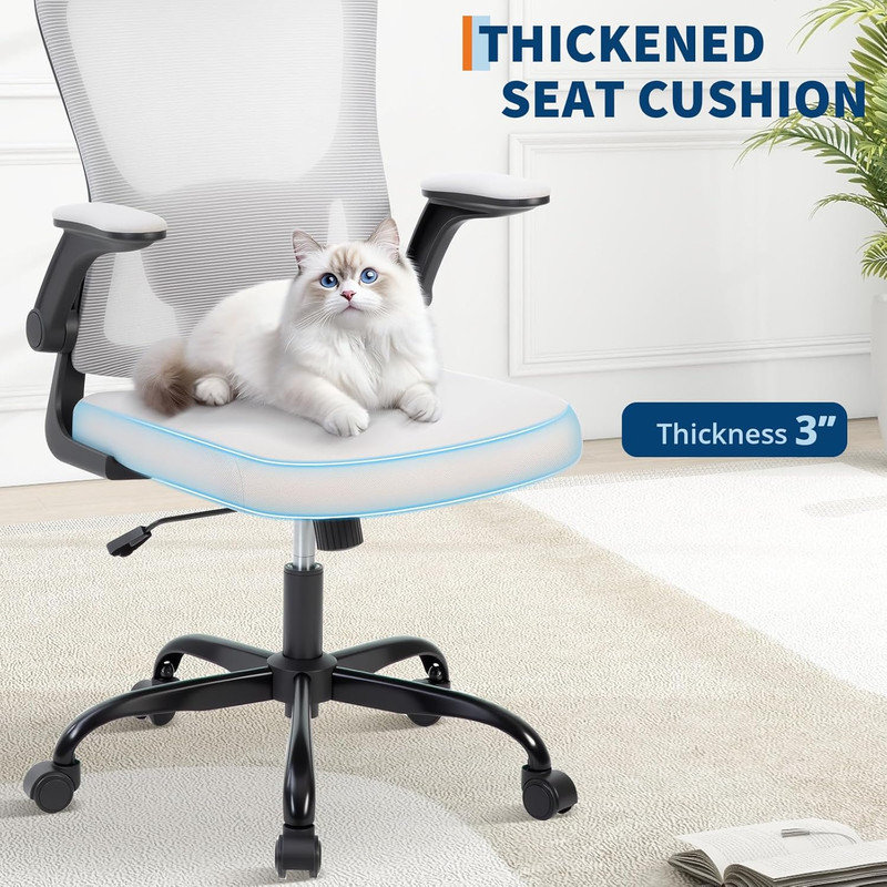 Office Computer Desk Chair, High-Back Mesh Chair with Adjustable Headrest & Lumbar Support, Gray