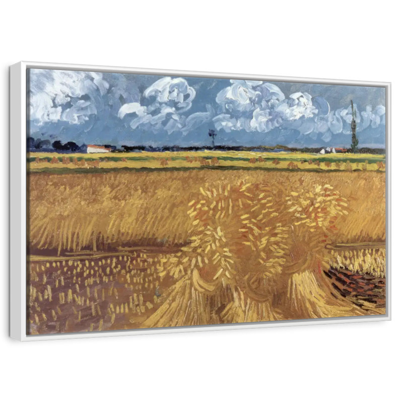 Champ de blé avec réas, Cadre flottant blanc, 13 po x 9 po
