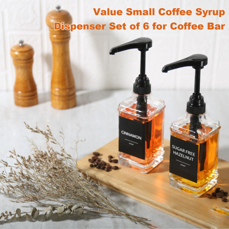 Coffee Syrup Dispenser, 10 Fl Oz/300Ml Syrup Pump Dispenser For Coffee Bar Accessories & Essentials, Small Square Glass Syrup Bottle, Simple Maple Syrup Bottles With 1/4Oz Large Capacity Pump