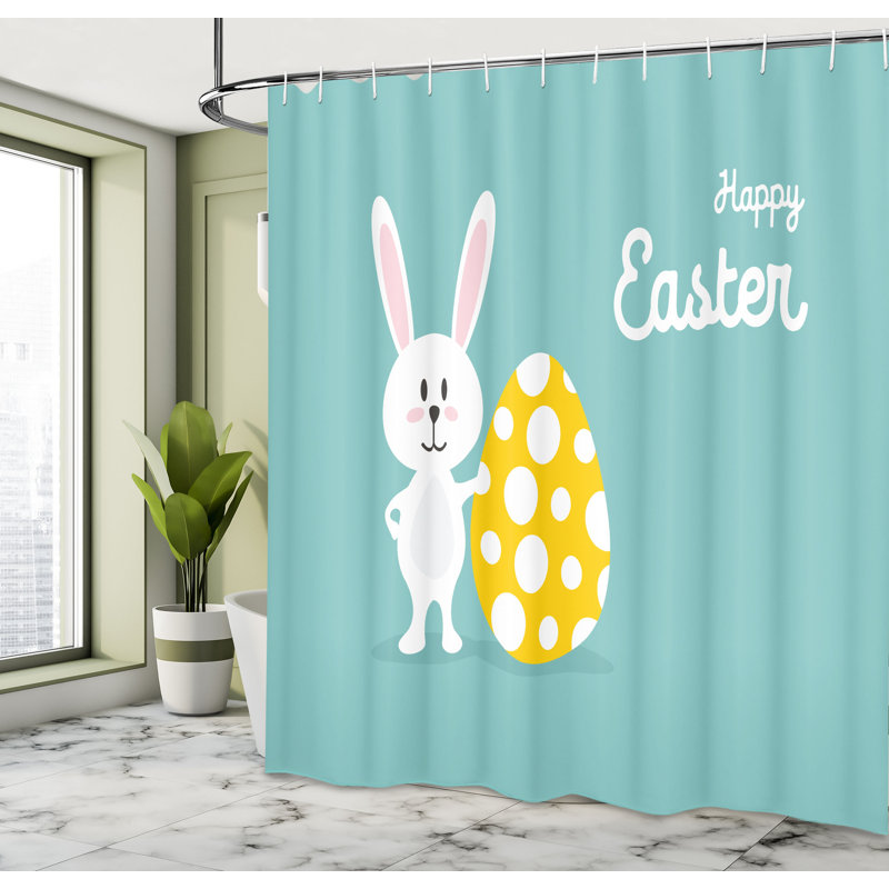 The Holiday Aisle® Easter Bunny Shower Curtain Rabbit Cartoon, 70"H x 69"W