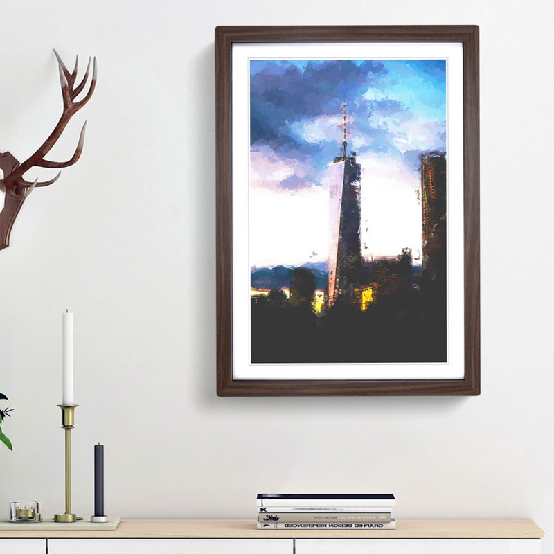 One World Trade Centre New York in Abstract - Picture Frame Graphic Art Print, Walnut Framed, 36cm H x 27cm W x 2cm D