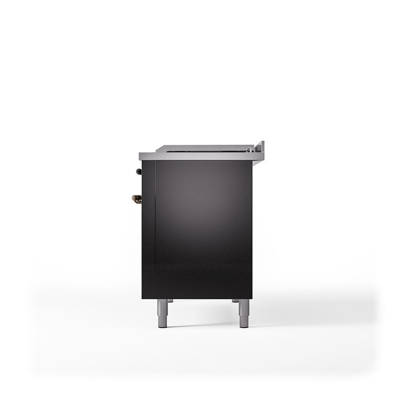 ILVE Nostalgie II 48 in Dual Fuel Range, 5 Burner, Griddle, Frenchtop, Glossy Black/Bronze, Natural Gas