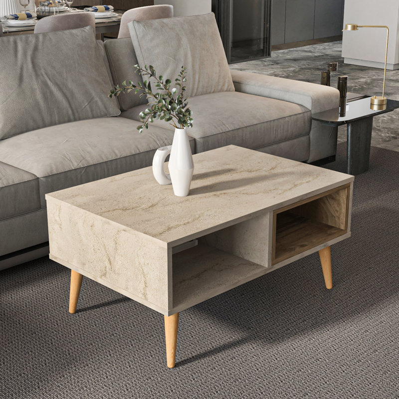 Oberon 17cm H x 90cm W Coffee Table, Cream
