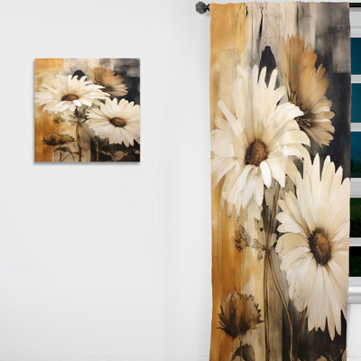 Adelanto Vintage Brown Daisies Flower II - Traditional Curtain - Velvet Room Darkening - 1 Panel