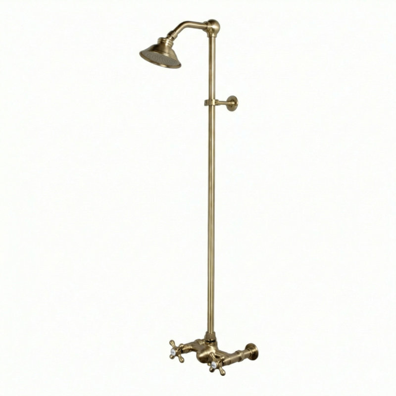 Exposed Shower System 36" Wall Mounted Set with 7" Shower Head and Cross Handle, Unlacquered Satin Brass