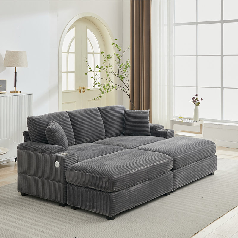 Canapé 86,61 "rembourré avec repose-pieds, Gris
