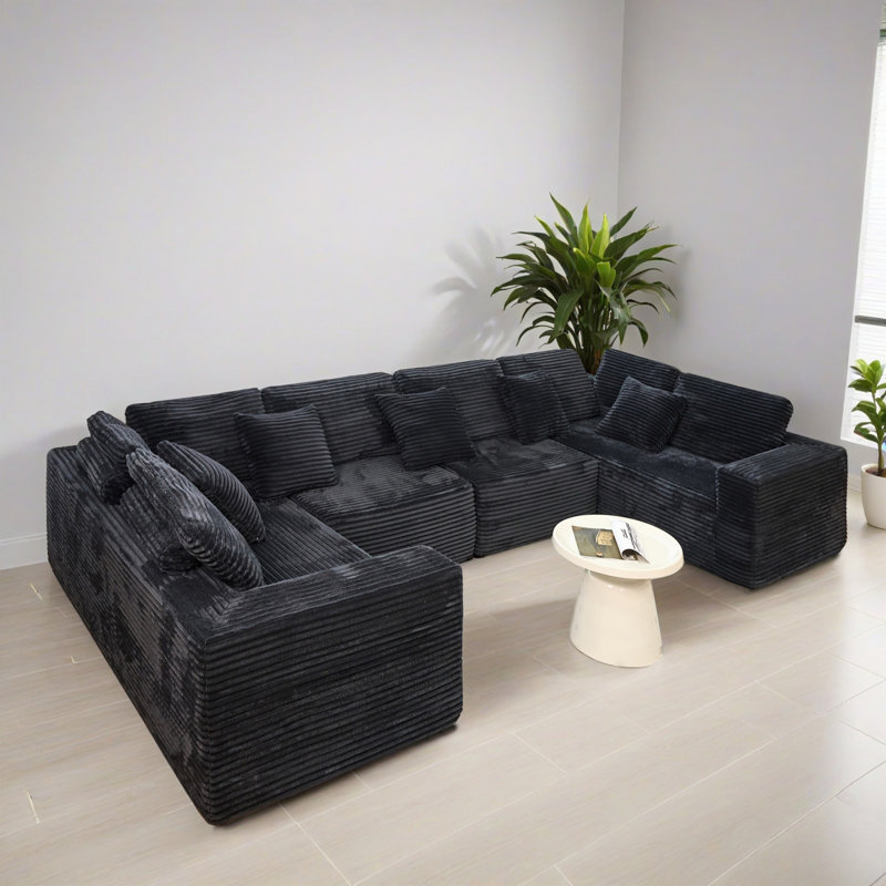Canapé-lit modulaire 4 pièces pour salon, Polyester noir