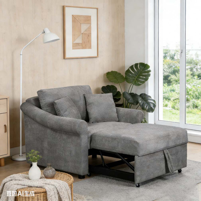 3 IN 1 Lounger Chair Chenille Convertible Sleeper Chair, Dark Gray