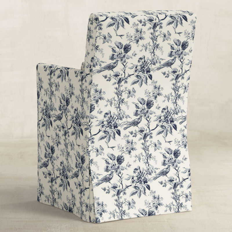 Upholstered Arm Chair, Michigan Bird Toile Navy