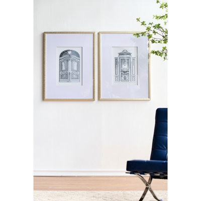 De 2 œuvres d'art murales au crayon, 24 po x 32 po, motifs de portes ornées, article en plastique argenté décorations 24 po x 32 po, embellissement