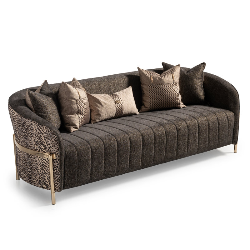 Lisbon 98'' Chenille Round Arm Sofa, Onyx Chenille