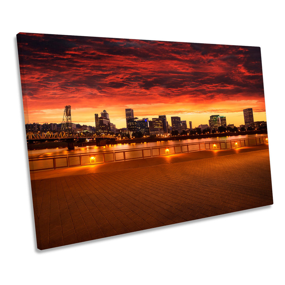 Portland Oregon City Skyline - Wrapped Canvas Print