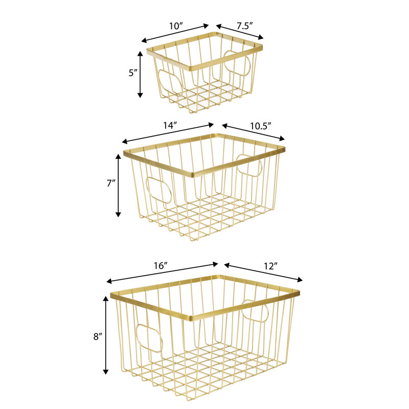 Camden Vintage Industrial Handmade Wire Metal Nesting Storage Baskets (Set of 6), Gold