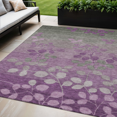 Tapis d'intérieur lavable floral mauve et gris 5 pi x 8 pi