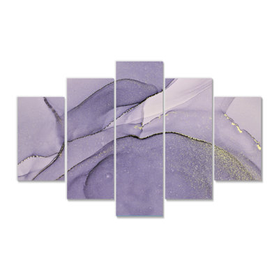 " Purple And Gray Liquid Art Waves " 5 - Pieces Painting Print