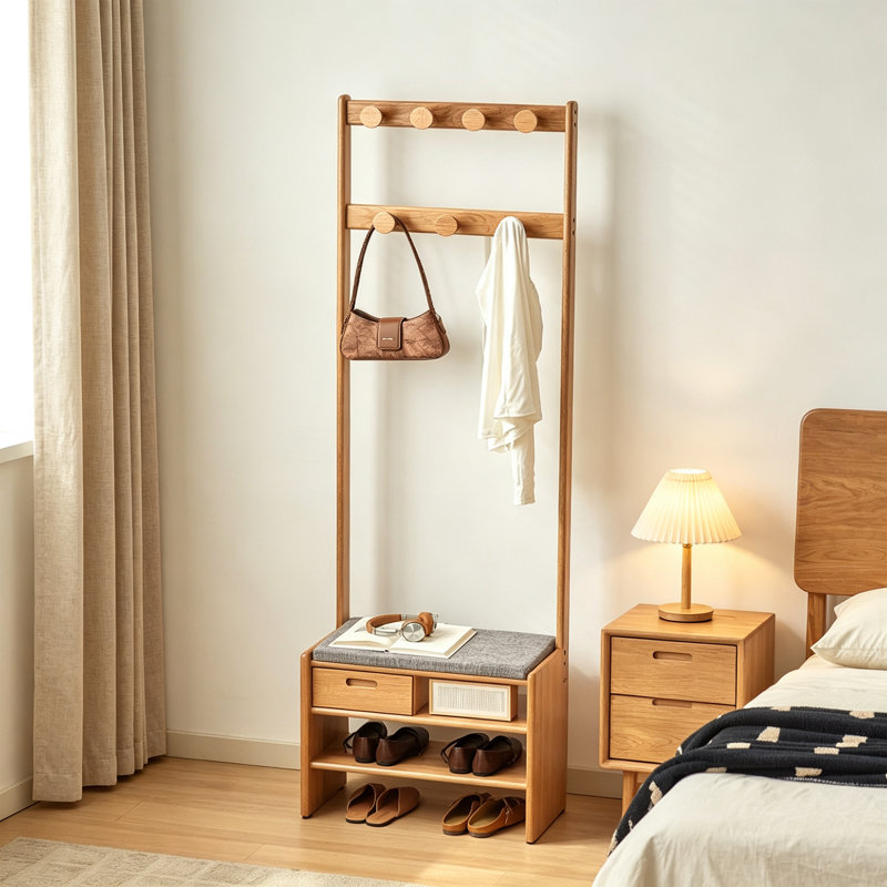 Solid Oak Multifunctional Hallway Coat Rack
