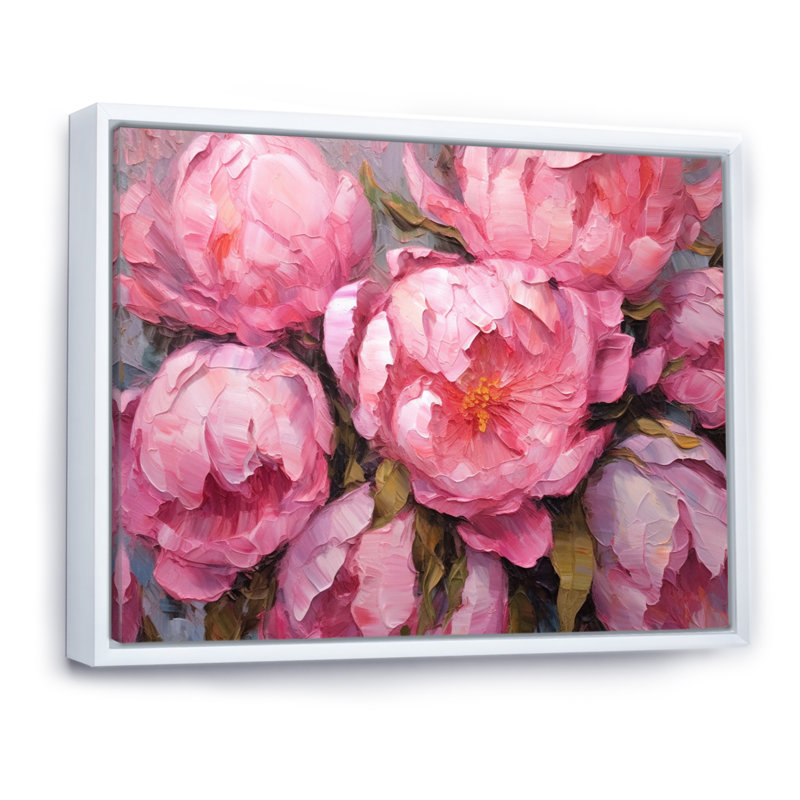 Pivoine rose I - art mural floral, H 12 po x l 20 po x P 1 po, Cadre flottant blanc