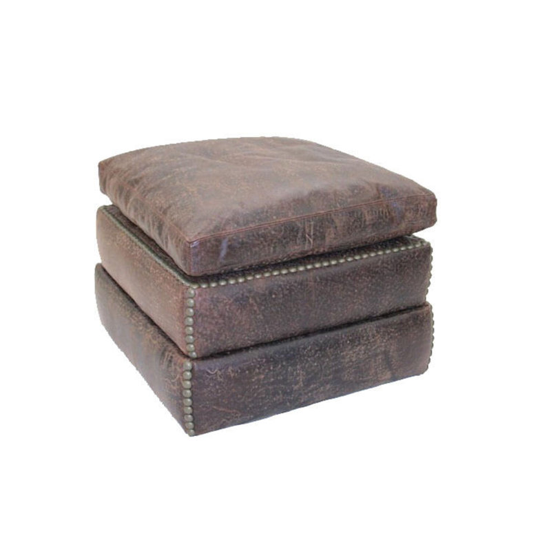 Square Leather Ottoman, St. Andrews Moss, Brushy Bayou