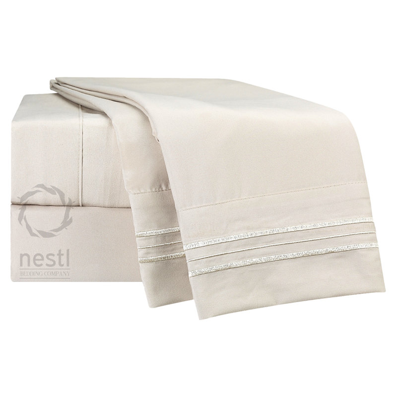 Striped Sheet Set, Cream, Twin Sheet Set + 1 Fitted Sheet + 1 Pillowcase