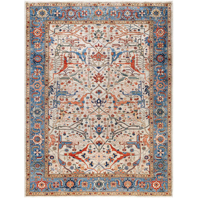 Tapis noué à la main de conception unique Raffin - gris, 9 pi 0 po x 11 pi 10 po