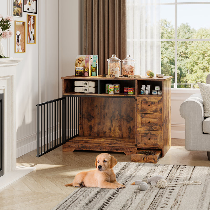 Mobilier pour cage de chien avec bols d'alimentation, Brun