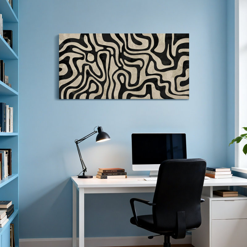 Motif de lignes ondulées noires et blanches à la mode, H 24 po x l 48 po
