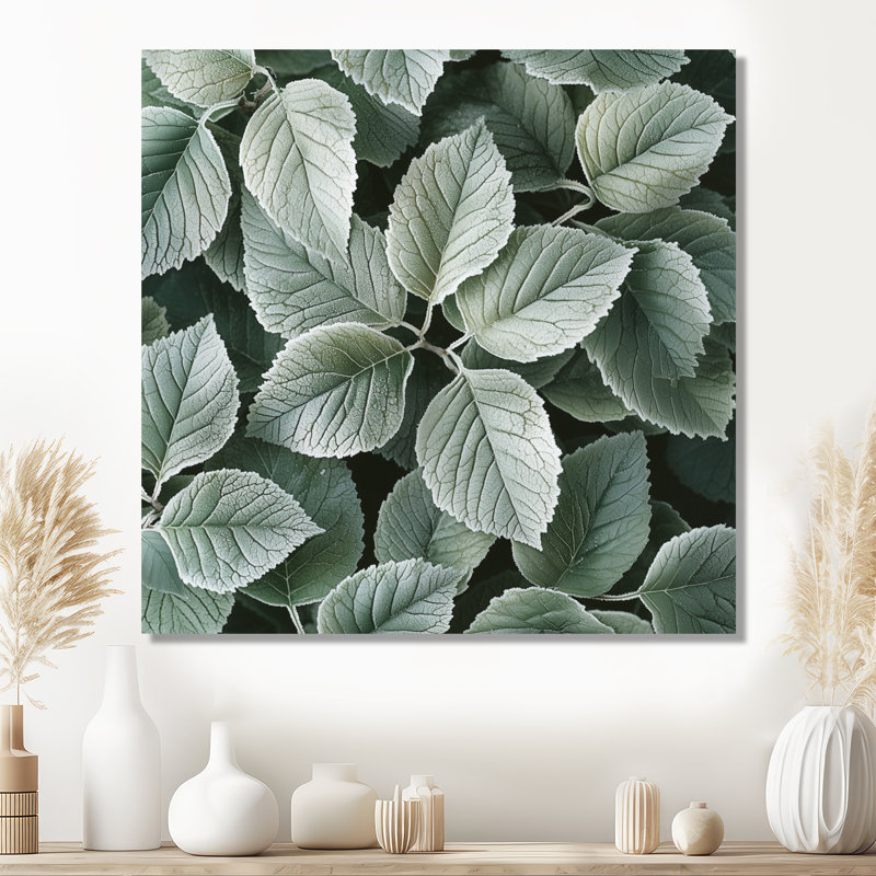 Frosted Leaves II - feuilles, décoration murale en métal, reproduction d'art traditionnelle en métal, H 16 po x l 16 po